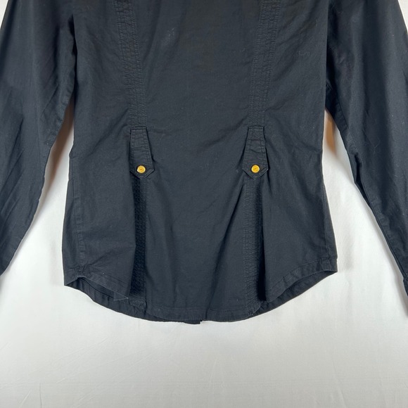 COOGI Luxury Black Embroidered Button Down Shirt Roll Tab Sleeve Military M - Picture 9 of 14